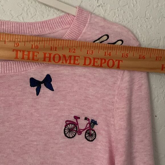 Talbots Pink Sweater Embroidered France Theme 3/4 Sleeve Size SP/2P - Picture 2 of 8